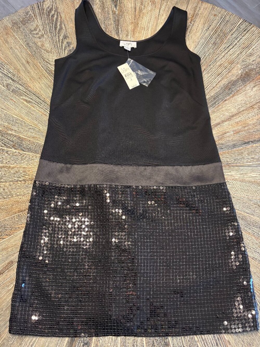 NWT LOFT Black Sleeveless Sequin Drop Waist Tank Mini Dress - Size 4